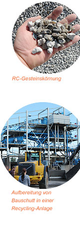RC-Gesteinskörnung und Aufbereitung von Bauschutt in einer Recycling-Anlage